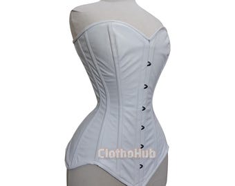 Leather Overbust Corset: Steel Boned Longline Waist Trainer, Gothic Steampunk Shapewear