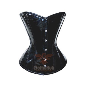 Black PVC Corset Heavy Duty Midbust Waist Trainer Steel Boned Lace up Corset Top Dress Cosplay Clubwear Party Dress
