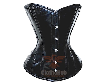 Black PVC Steel Boned Corset: Waist Trainer, Clubwear, Cosplay