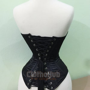 Handgefertigte Stahl Ohne Knochen Korsett: Schwarzer Satin Vollbrust Taille Trainer Bild 3