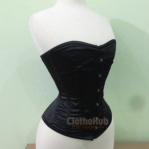 Handgefertigte Stahl Ohne Knochen Korsett: Schwarzer Satin Vollbrust Taille Trainer Bild 2