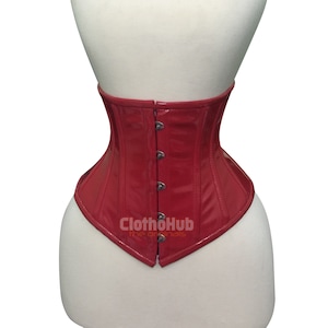 Red PVC Corset Heavy Duty Underbust Waist Trainer Waspie Steel Boned Tight Lacing Steampunk Club Cosplay Corset