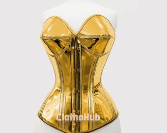 Gold Metallic PVC Overbust Corset | Steel Boned Clubwear Bustier