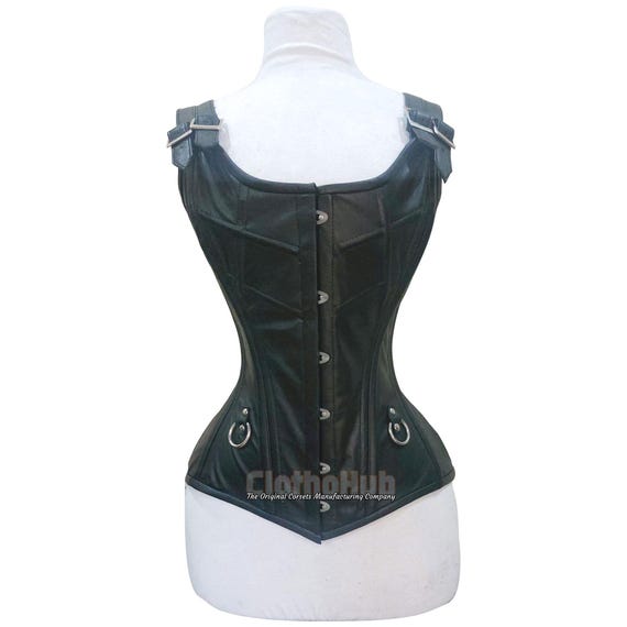 Heavy Duty Leather Overbust Corset: Steel Boned Gothic Tight