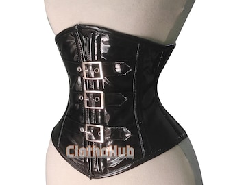 Black PVC Underbust Corset: Steel Boned Gothic Waist Cincher