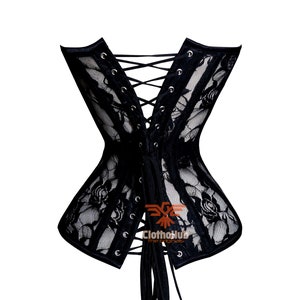 Black Mesh Overbust Corset: Steel Boned Waist Trainer, Lace Up Bustier image 4