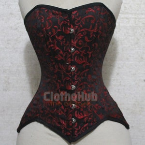 Steel-Boned Brocade Overbust Corset: Lace-Up Waist Trainer