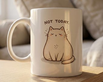 Funny Cat Mug Not Today Sarcastic Cat Lover Gift Office Humor Coworker Present Cute Chubby Cat Birthday Gift Unbothered Aesthetic Coffee Cup