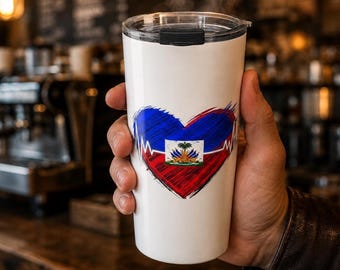 Haiti Flag Tumbler | Haitian Pride Heart Cup | Haiti Gift for Women | Haitian Heritage Tumbler | Caribbean Pride Travel Cup Gift