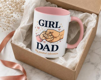 Girl Dad Father's Day Mug, My Greatest Adventure Gift, Emotional Dad of Girls Coffee Cup, Pink  Mug,  Daughter, Father's Day Gift 2026