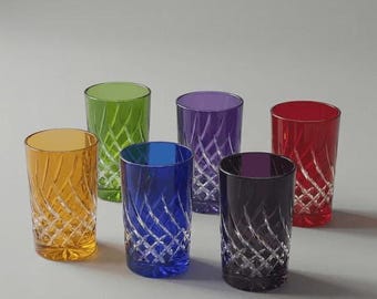 Juego de 6 vasos de té de cristal Bellar marroquí, vasos de cristal tallado Beldi de colores, tazas de té color menta, decoración de cocina bohemia, regalo de Ramadán y Eid