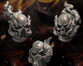 3d Printed Cursed Company Helmets x 12 Prime Scale Flaming Skull Helmet Heads Upgrade Bits Kitbash Bits Greytide Studio