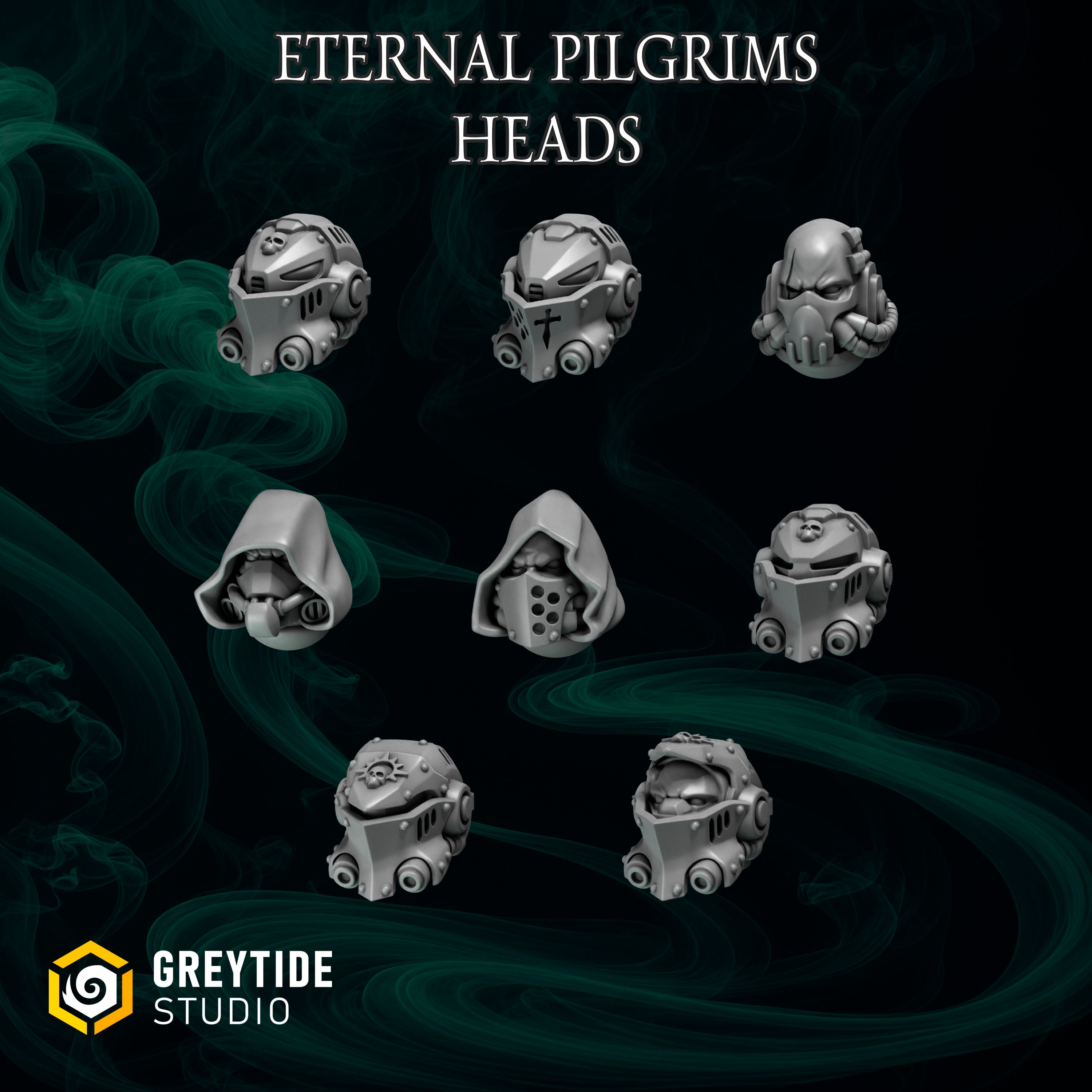 3d Printed Helmets x 10 Eternal Pilgrims Heads Termi Upgrade Bits Kitbash Bits Greytide Studio