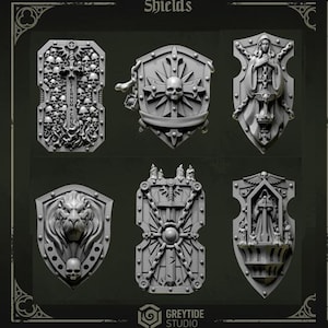 3d Printed Shields x5 Eternal Pilgrims Bits Upgrade Shield Bits Kitbash Bits Greytide Studio