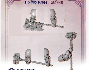 3d Printed Big Two Handed Weapons x 5 Primal Hounds Big Scale Big Hammer Axe Bits Expansion Upgrade Kitbash Greytide Studio