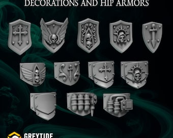 3d Printed Decorations and Hip Armor Eternal Pilgrims Bits Termi Armor Upgrade Bits Kitbash Bits Greytide Studio