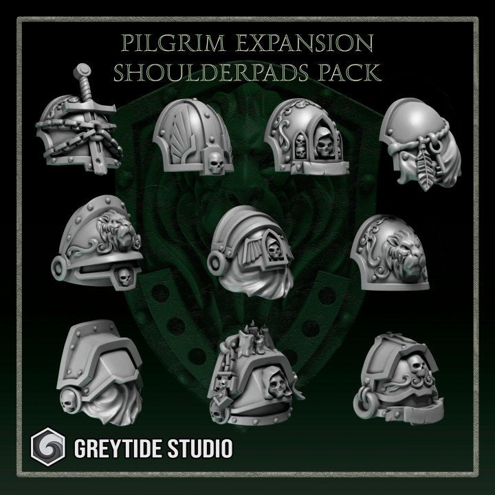 3d Printed Shoulder Pads Eternal Pilgrims Veteran Robed Heads Crusader Shoulders Upgrade Bits Kitbash Bits Expansion Pack Greytide Studio