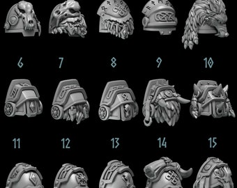 3d Printed Big Shoulder Pads x 10 Primal Hounds Big Scale Shoulder Pauldrons Armor Upgrade Tribal Kitbash Conversion Runic Greytide Studio