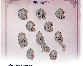 3d Printed Heads x 10 Primal Hounds Expansion Helmets Big Scale Prime Scale Upgrade Bits Kitbash Bits Greytide Studio