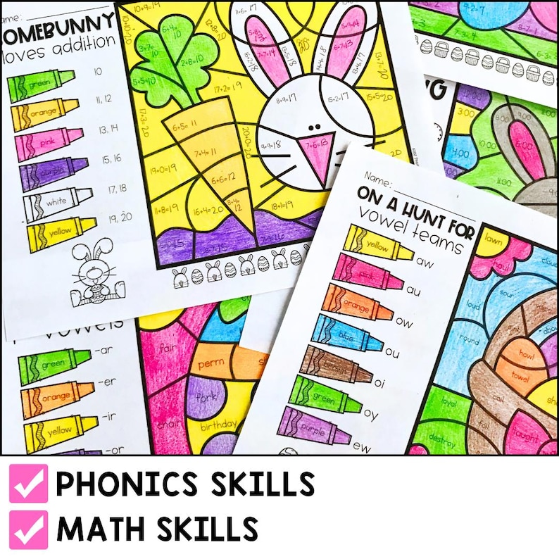 Easter Color by Code | Math & Phonics Fun for Kindergarten, 1st Grade ...