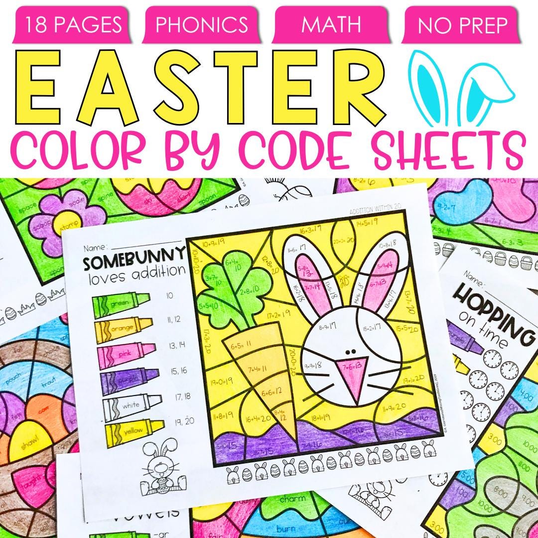 Easter Color by Code | Math & Phonics Fun for Kindergarten, 1st Grade ...