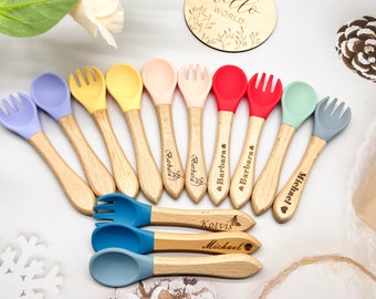 Silicone Baby Spoon and Fork Set，Personalized Baby Cutlery Set，Engraved keepsake gift，Engraved Baby Spoon， Baby Spoon，Baby Shower Gifts