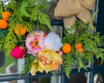 XL Peony Wreath| Colorful Summer Wreath | Rustic Farmhouse Wreath| Citrus Front Door | Exotic Flower Wreath