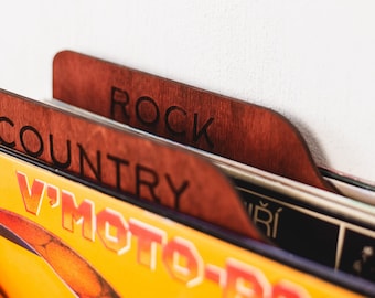 Separadores de vinilo personalizados, Género de separadores de discos, Almacenamiento de discos de vinilo, Separadores de discos de madera, Separadores de álbumes, Separadores de LP, Separadores de género