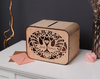 Boîte pour cartes de mariage personnalisée avec fente, Boîte pour cartes de mariage en bois, Boîte-cadeau de mariage rustique, Boîte pour cartes de mariage personnalisée, Tirelire pour mariage