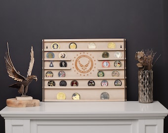 Challenge coin display wall mount, Challenge coin holder personalized, Military coin display extra large, Challenge coin wooden shelf