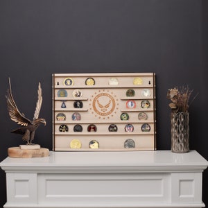 Challenge coin display wall mount, Challenge coin holder personalized, Military coin display extra large, Challenge coin wooden shelf