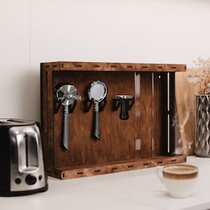 Barista rack for portafilter, Portafilter holder, Coffee station organizer, Barista tool storage, Portafilter rack, Portafilter wall mount