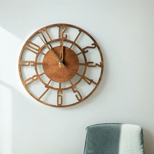 Wood wall clock large, Wall clock with numerals, Arabic numbers clock, Laser cut wall clock, Rustic wood clock, Modern wood wall clock