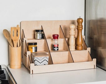 Wooden spice shelf, Wooden spice rack, Spice jar rack, Tiered spice rack, Spice cabinet, Seasoning holder, Seasoning organizer