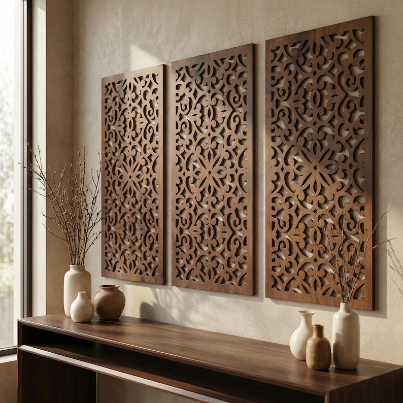 Wooden Moroccan Wall Panels, Boho Wood Wall Art, Ornate Wall Decor ...