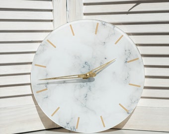 Weiße Marmor Uhr, Marmor Wanduhr, Epoxidharz Uhr, Minimalistische Wanduhr, Luxus Wanduhr, Elegante Wanduhr