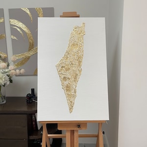 Goldenes Israel Pinting . Landkarte Israel, Jerusalem, Heiliges Land. Weiß und Gold