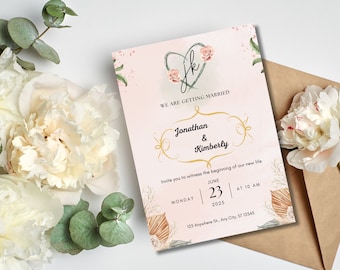 Elegant Floral Wedding Invitation with Customizable Font and Color