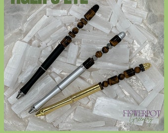 Custom Tiger's Eye Pen| Crystal Pen| Manifestation Crystal Pen| Gifts| Journal Gift| Intention Pen| Healing Pen| Ink Refill| Pens for Office