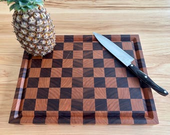 Walnut-Cherry Checker Pattern, Large, End Grain Cutting Board, Juice Groove, Charcuterie Board