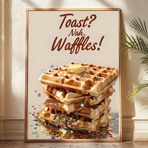 Waffles Art Kitchen|Waffle Digital Art Print| Girly Wall Art Print| Wall Art With Confetti| Dessert Art Modern| Posters Dessert|Foodie Art
