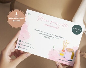 Carte à personnaliser sur Canva merci pour votre commande, Carte de remerciement commande pour votre entreprise, Carte vente de bougies