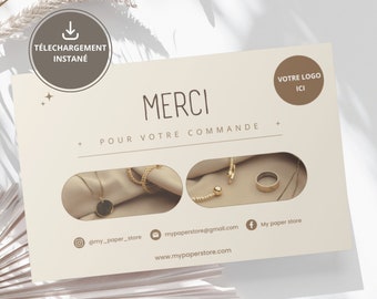 Carte à personnaliser sur Canva merci pour votre commande, Carte de remerciement commande pour votre entreprise, Carte vente de bijoux