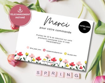 Carte à personnaliser sur Canva merci pour votre commande, Carte de remerciement commande pour votre entreprise, Carte printemps