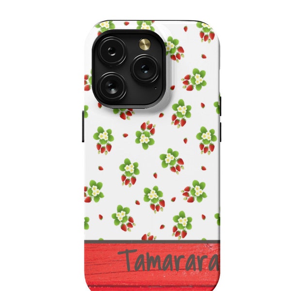 Personalized Strawberry Tough Phone Case with Matte Finish