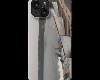 Coastal Slim Phone Case with Matte Finish, boats in cove cell cover, Smartphone Seaside Landscape picture cover,