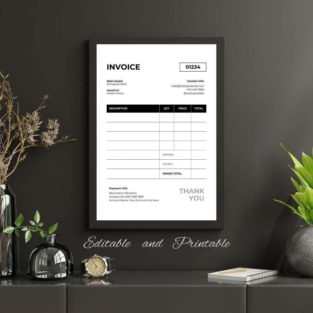 Invoice Template Editable, Small Business Custom Order Form Printable ...
