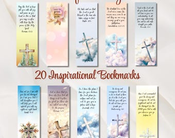 Inspirational Bible Verse Bookmarks: Printable Scripture Art (PDF Downloadable Bundle of 20)