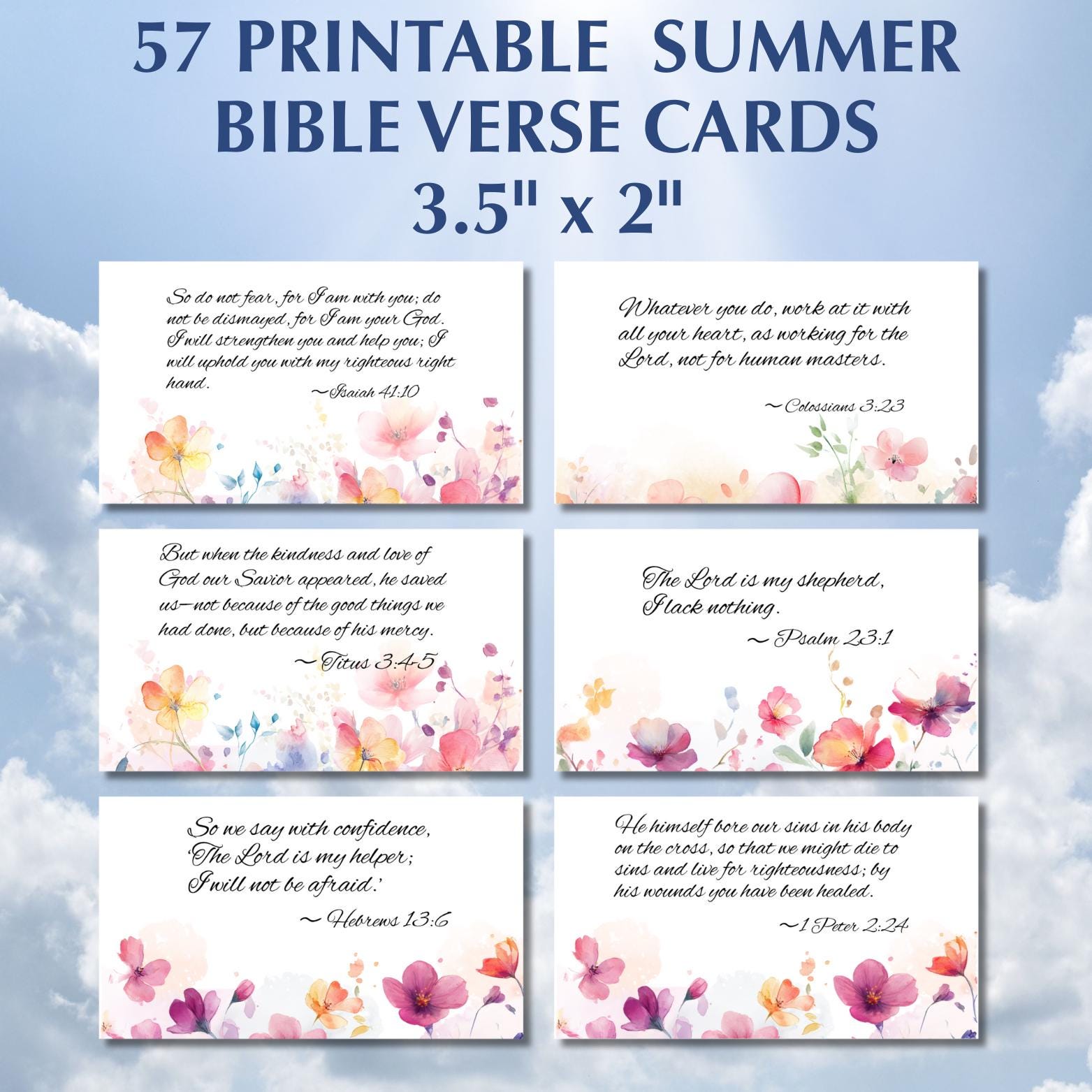 57 Printable Bible Verse Cards, Summer Theme With Uplifting Scripture