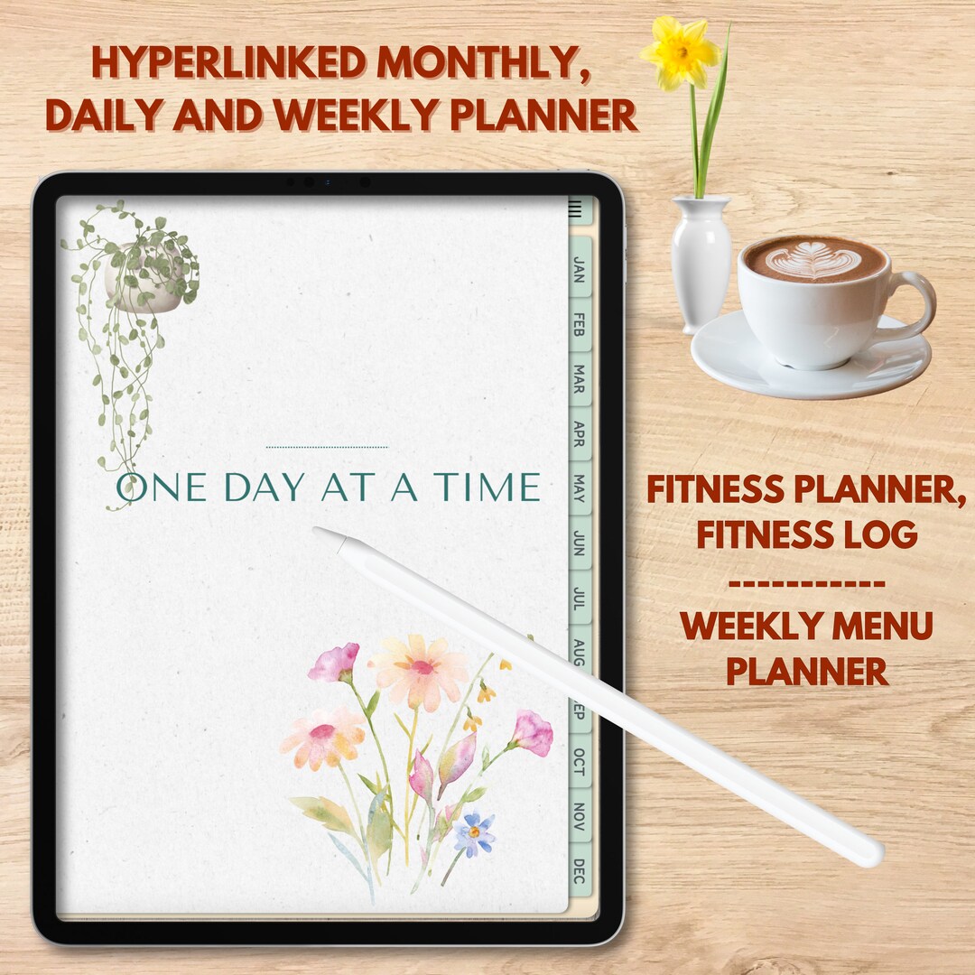 Undated Digital Hyperlinked Planner, Wellness | Meal Planner, Monthly ...